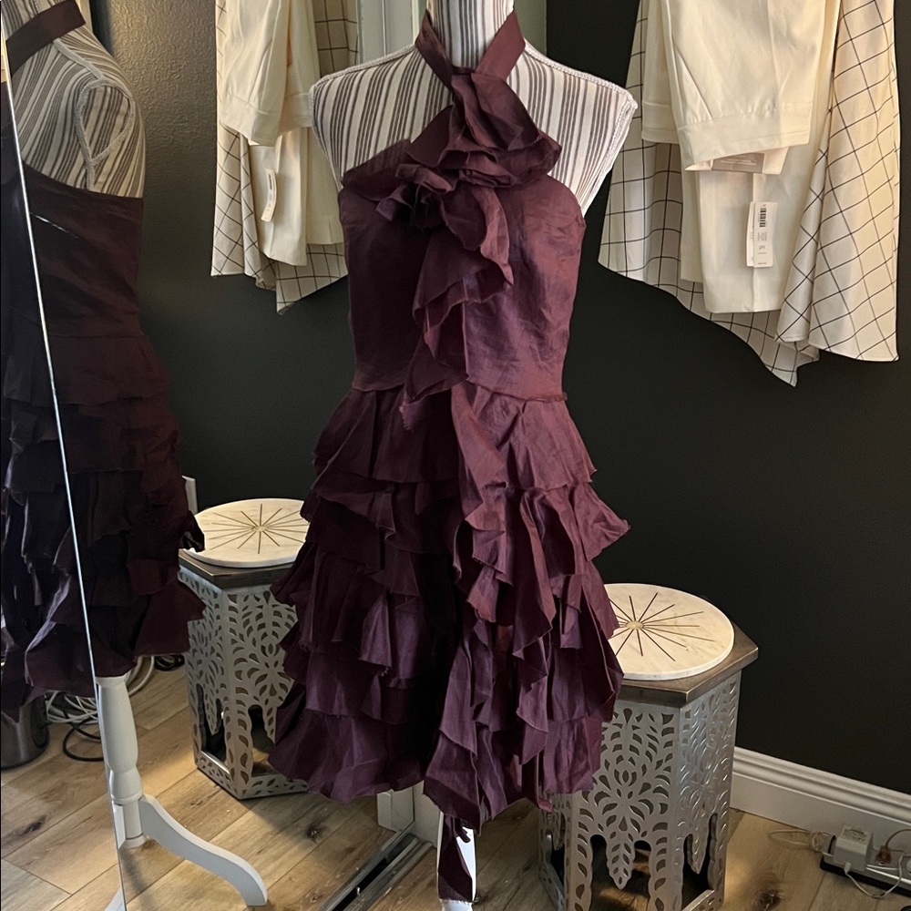 🛑 1 hour sale. NWT. Robert Rodriguez, size 6, Strapless Brown-Plum Ruffle Dress